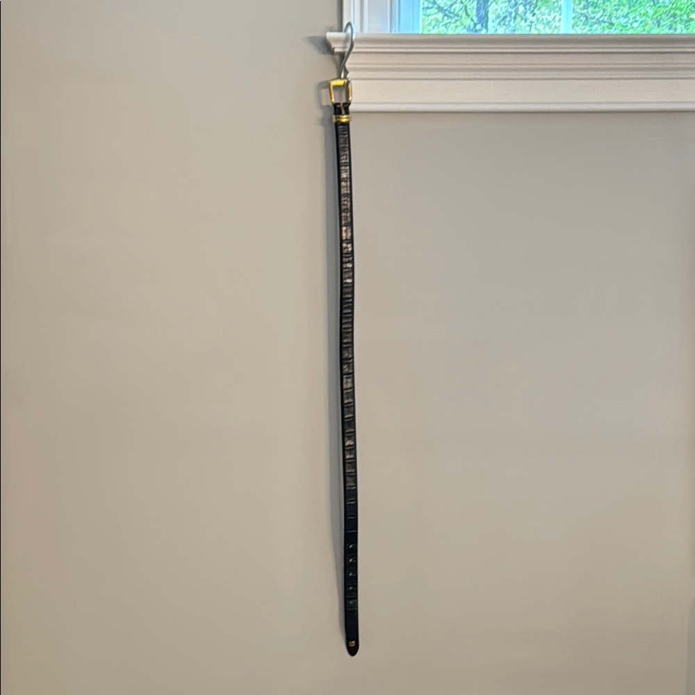 Black Leather Belt with Gold Buckle